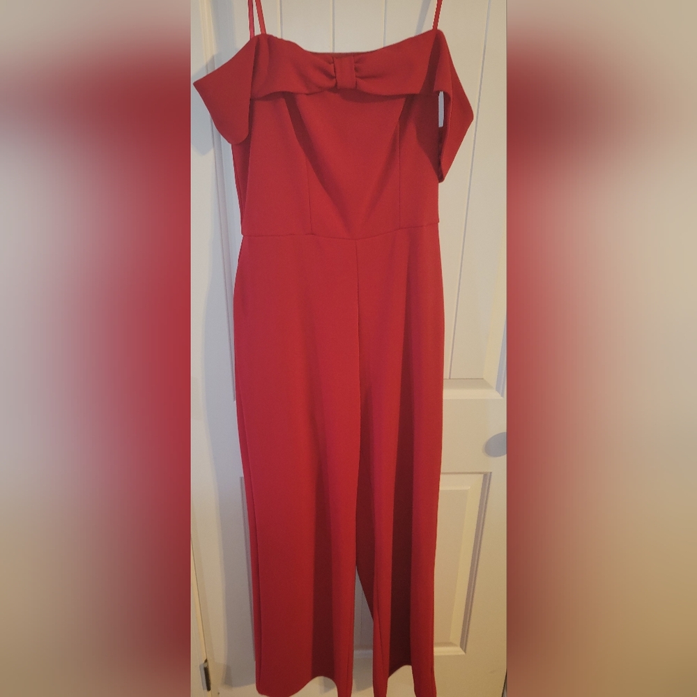 Off the Shoulder Strapless Red Pantsuit Excellent Condition Size Large